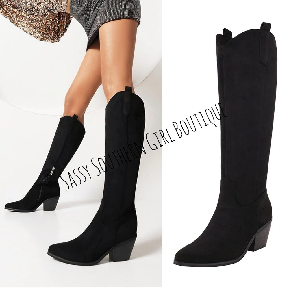 🆕⭐ Black boho cowgirl sueded boots